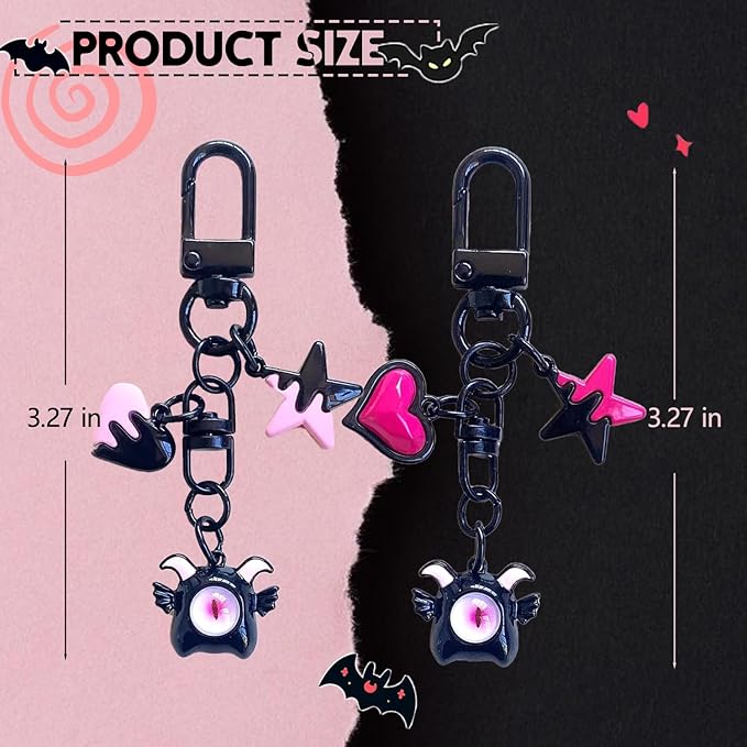 2Ps Y2k Keychain Goth Accessories Gothic keychain Cute Purse Charms for Women Y2k Bag Charms Aesthetic Pink Stars Hearts