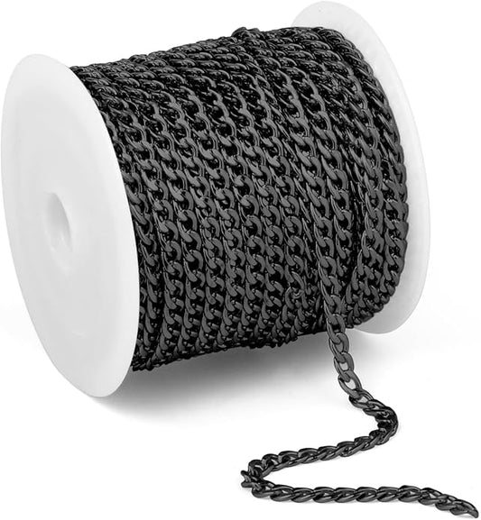 16.5 Ft Stainless Steel Curb Chains, 5mm 6mm 7mm 9mm Cuban Chain Roll Bulk for Jewelry Making