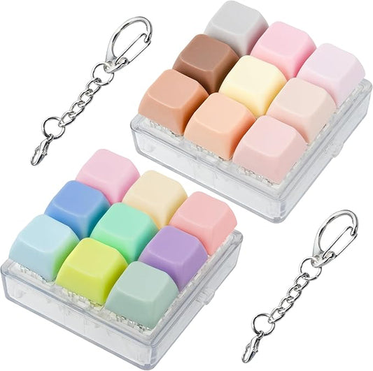 2 Pack 9 in 1 Keyboard Fidget Toy, Keyboard Fidget Keychain Anti-Stress Keyboard Decompression Button Finger Clicker Toys Stress Relief Fidget Gifts (Macaron,Morandi)