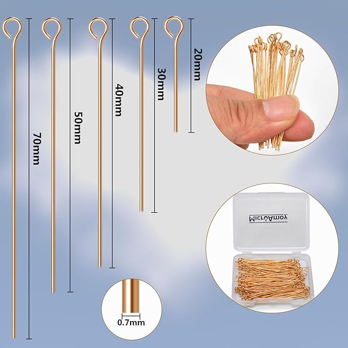 150pcs 18K Gold Filled Eye Pins Non Tarnish Craft Earring Bracelet Jewelry Making Accessories Supplies (40mm (1.57in), Gold-Eye Pin)