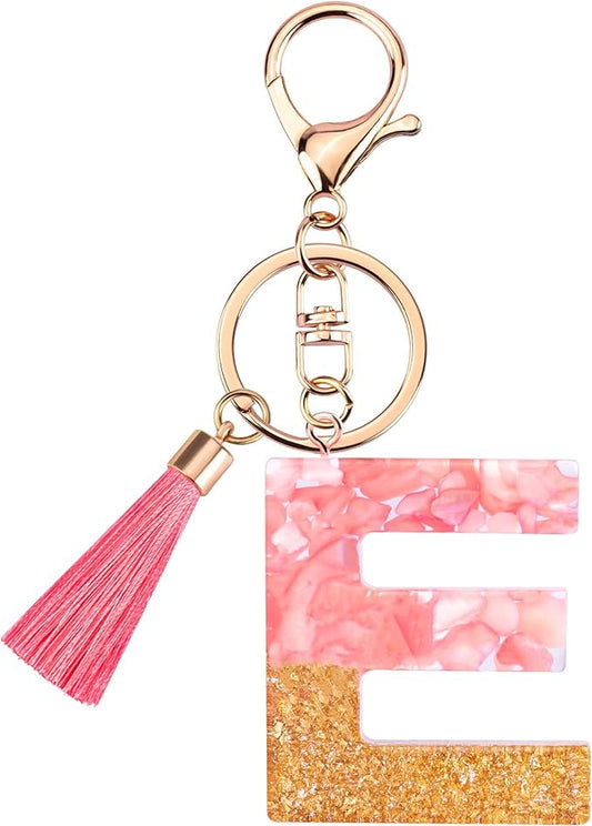 Suweibuke Cute Pink Key Chains for Women Girls, Initial Letter Keychains with Tassel, Charms for Key Purse Handbags Backpacks