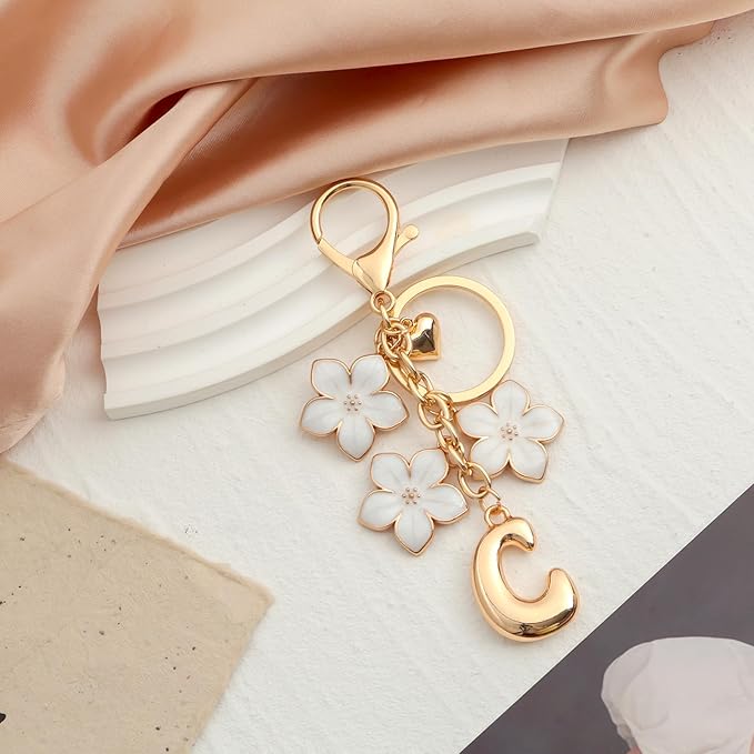 Snycler Bubble Initial Keychain Graceful Flower for bags car remote–A-Z Letter Charms for Women
