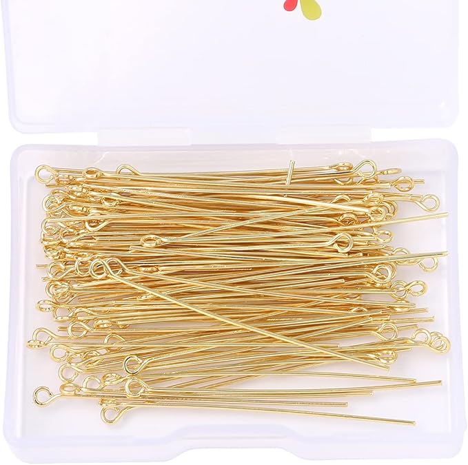 14K Gold Plated Open Eye Pins Non Tarnish 50mm 100pcs for Jewelry Making Findings