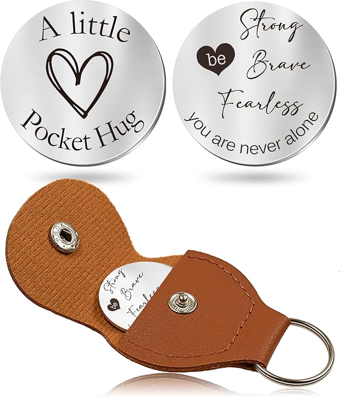 OUMILAN Pocket Hug Token Gifts for Men Boyfriend Girlfriend Inspirational Gift for Son Daughter Brother with Leather Keychain