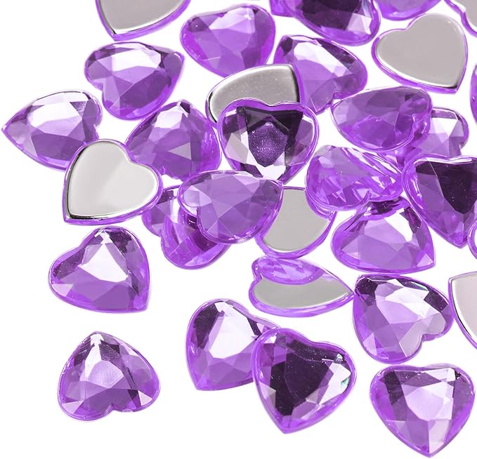MECCANIXITY 40 Pcs Acrylic Heart Rhinestone 15mm Flat Back Plastic Gems Jewelry Stickers for Craft Bead Face Painting Costume Jewelry Making, Purple