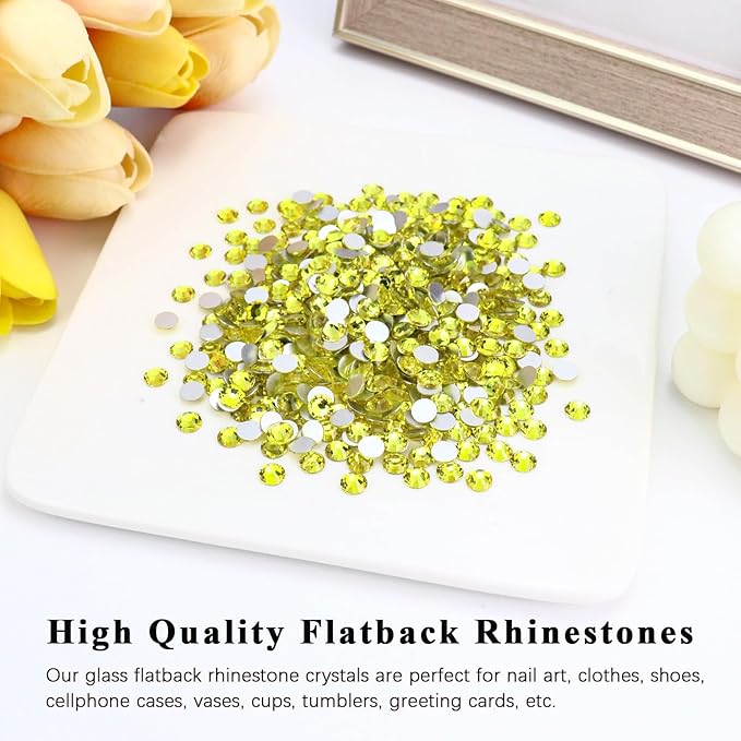 1440PCS SS12 Crystal Glass Flatback Rhinestones, Round Flat Back Crystal Gems for Nail Art and Craft Clothes, Glue Fix Diamond Stones Citrine/Lemon Yellow (2.9-3.0mm)