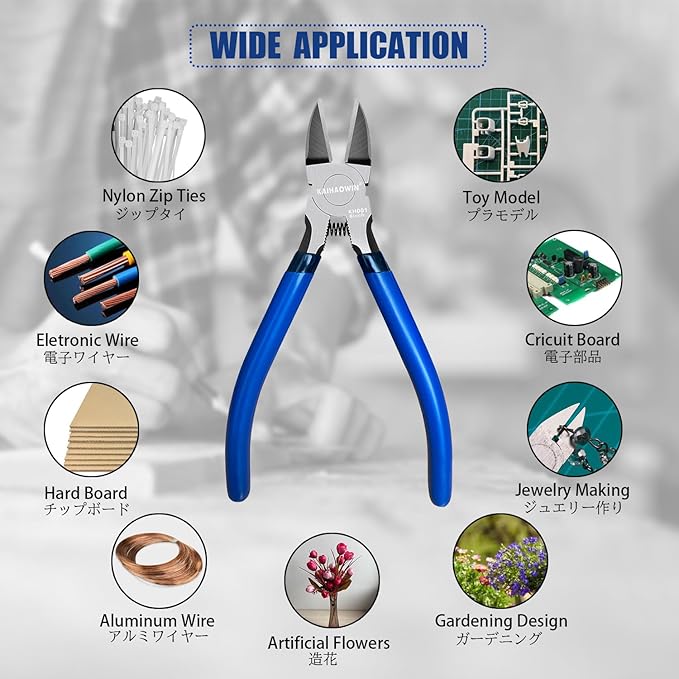 Wire Cutters 5 Pack, 6.5 inch,KAIHAOWIN Flush Cutters Diagonal Cutters Side Cutters Precision Ultra Sharp Spring Loaded Wire Snips Clippers Dikes Cutting Pliers Small for Crafting Jewelry Making,Blue