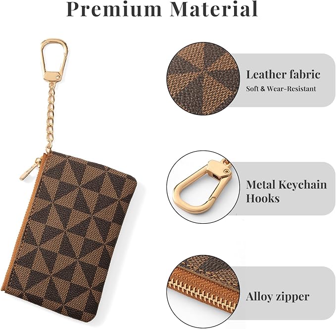 Leather Coin Purse for Women with KeyChain Small Zipper Change Purse coin Pouch Card Holder Wallet Clutch for Women & Men (Brown)