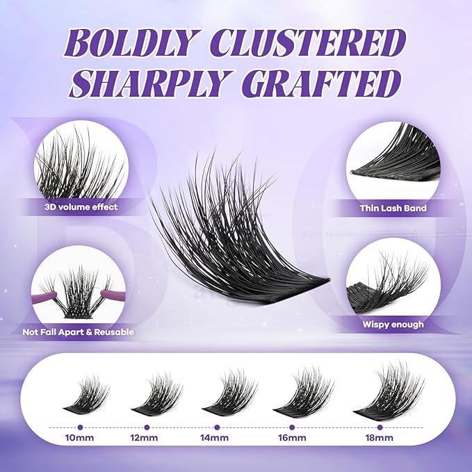 B&Q Manga Lash Clusters SalonSpike 03 10-18mm Mixed Fluffy Eyelash Clusters 144pcs Easily Achieve Salon-quality Lash Extension Results Perfect for Beginners to DIY at Home.(Lash-SalonSpike 03)