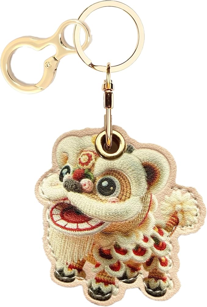 Leather Keychain Holder Case Compatible with AirTag,Cute Protective Cover with Keychain Ring,Anti-Scratch Finder GPS Tracker Case for Wallet Keys,bag,pets(Lion)