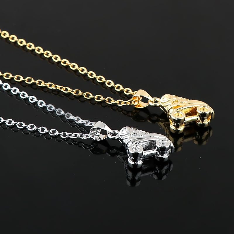 JOR Skate Shoe Charm Pendant Necklace, Athlete Sport & Ice Lover, Men and Women Unisex Jewelry, Dainty Gold & Silver Plated Combo Chain 18 inch (Pack of 2)