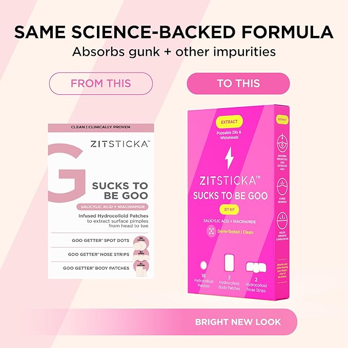 ZitSticka Pimple Patches for Face and Body, Goo Getter Hydrocolloid Patches to Cover Zits & Blemishes, Acne Patches or Zit Spot Stickers, Body Blemish Patch (Sucks to be Goo 23 Pack)