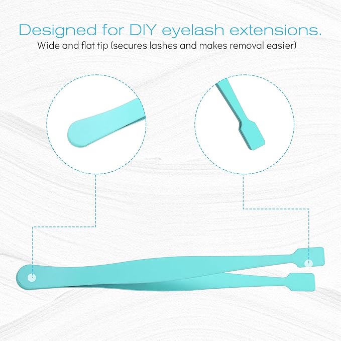 Lash Cluster Tweezers Kit for Individual Eyelash Clusters Stainless Steel Applicator Professional Flat-Tip Applicator for DIY Extensions Safe Blunt Design Ergonomic Handle Easy for Beginners (Blue)