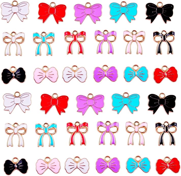 50pcs Gold Bow Charms for Jewelry Making, Cute Charms for Bracelet, Necklaces
