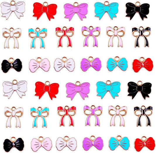 50pcs Gold Bow Charms for Jewelry Making, Cute Charms for Bracelet, Necklaces