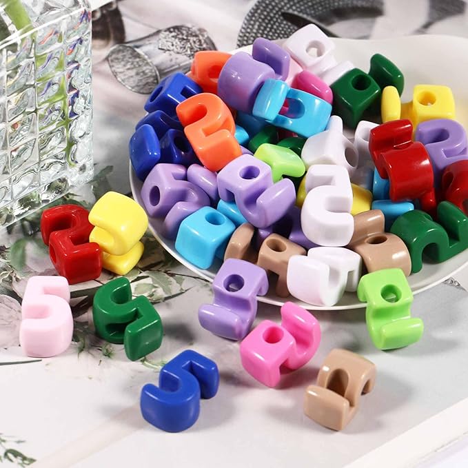 40 PCS Number Beads 3D Focal Bead Acrylic Loose for Jewelry Making Bracelet Necklaces Keychain Phone Bag Chain Key Chains (Mixed Color 5)