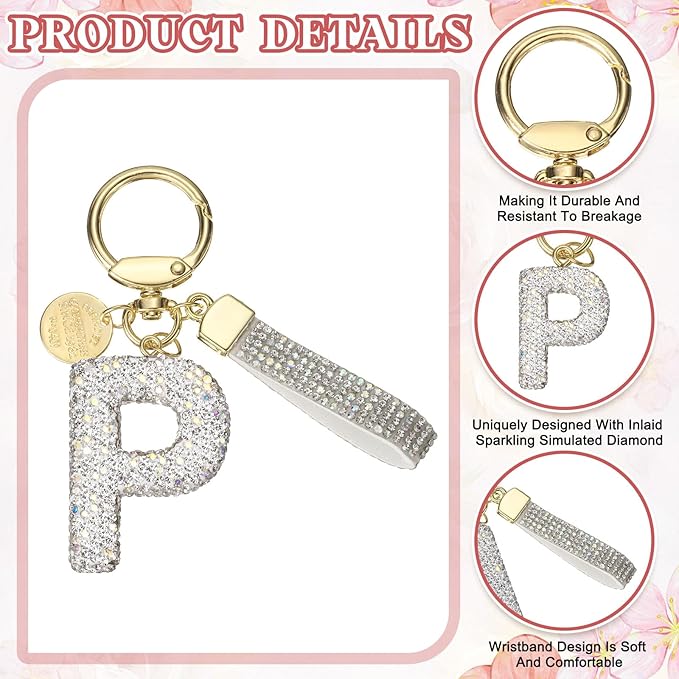 PATIKIL Initial Letter Keychain, Cute Sparkly Rhinestone Key Chain Alphabet Charm for Car Keys Handbags Purse
