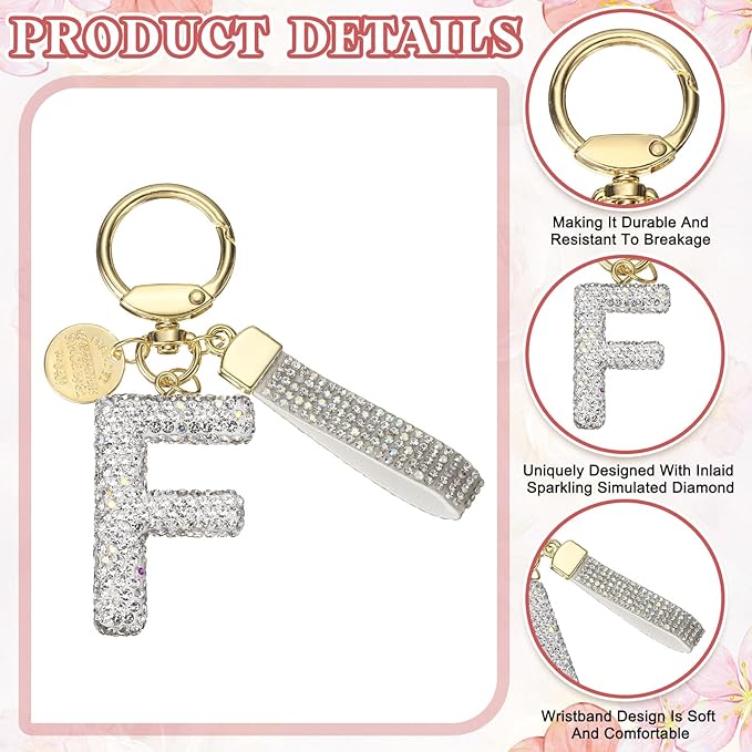 PATIKIL Initial Letter Keychain, Cute Sparkly Rhinestone Key Chain Alphabet Charm for Car Keys Handbags Purse