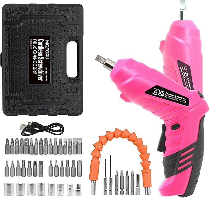 Cordless Power Screwdriver Electric Screwdriver Rechargeable Set, Battery Powered Screwdriver Kit Including 49pcs Bits, Pivoting Handle and LED Lights Small Drills Cordless