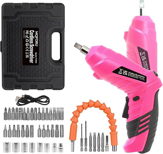 Cordless Power Screwdriver Electric Screwdriver Rechargeable Set, Battery Powered Screwdriver Kit Including 49pcs Bits, Pivoting Handle and LED Lights Small Drills Cordless