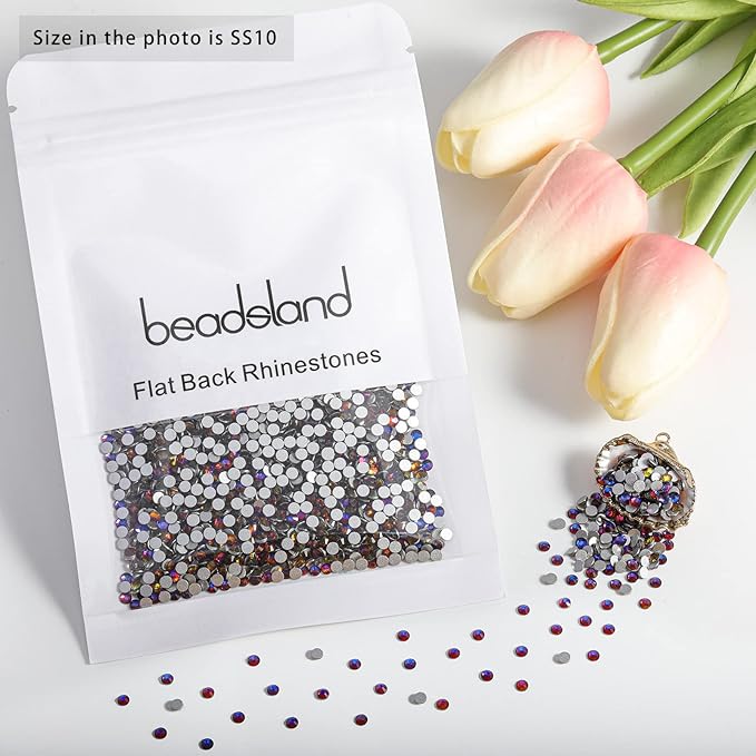Beadsland Flat Back Crystal Rhinestones Round Gems for Nail Art and Craft Glue Fix, Blue Volcano, 2.7-2.9mm, SS10/1440pcs