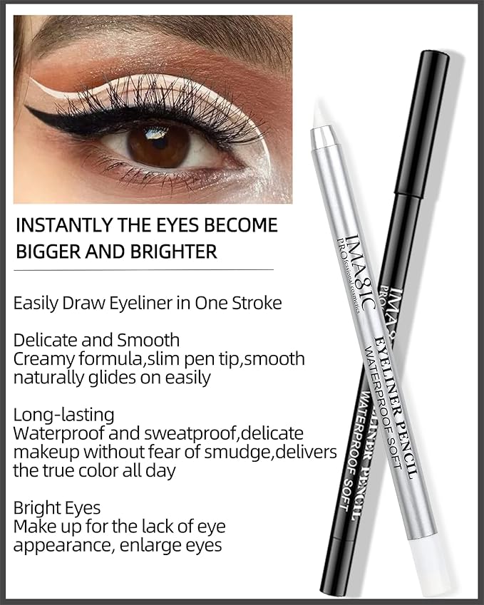 Black & White eye liners Gel pencil for women, White Highlighter Eye Liner Pencil,Matte waterproof Long Lasting Smooth formula Eye Liner Eyeshadow Makeup Pencil, with Sharpener,Gift Set for Women