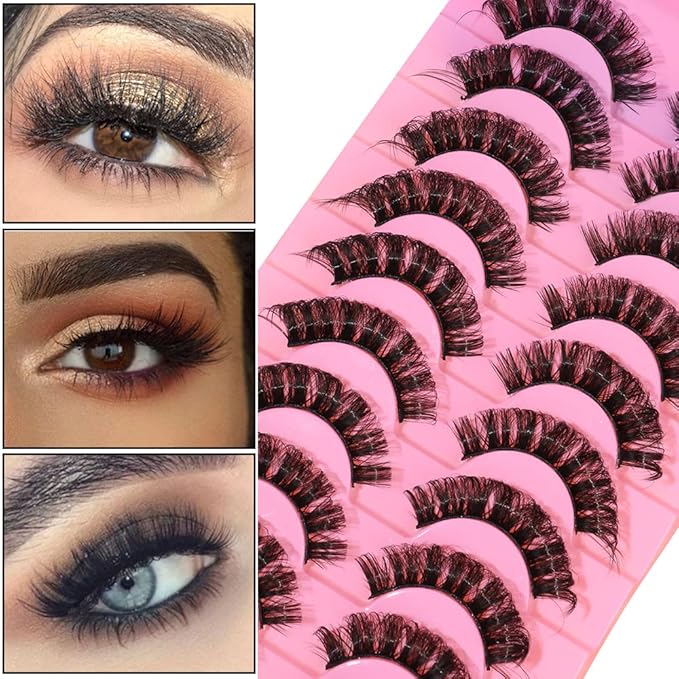 outopen 10 Pairs Russian Volume Eyelashes DD Curl Faux Mink Lashes Long Fluffy Soft Wispy Eye Lashes Reusable Natural Look Eyelashes Extension(DD Curl |15-18MM)