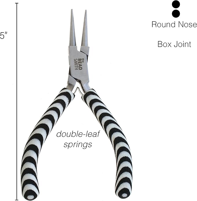 The Beadsmith Round Nose Pliers – Zebra Print Line – 5 inches (127 mm) – Comfortable Handle with Double Leaf Springs – Jewelry Making Tool for Creating Bracelets, Earrings and Necklaces