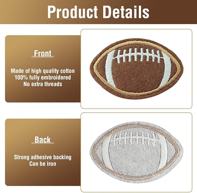 WILDREEDS 30pcs Iron on Football Patches, Embroidered Appliques Patch for Sport Cap Shirts Jackets Hats Jeans Shoes Bags