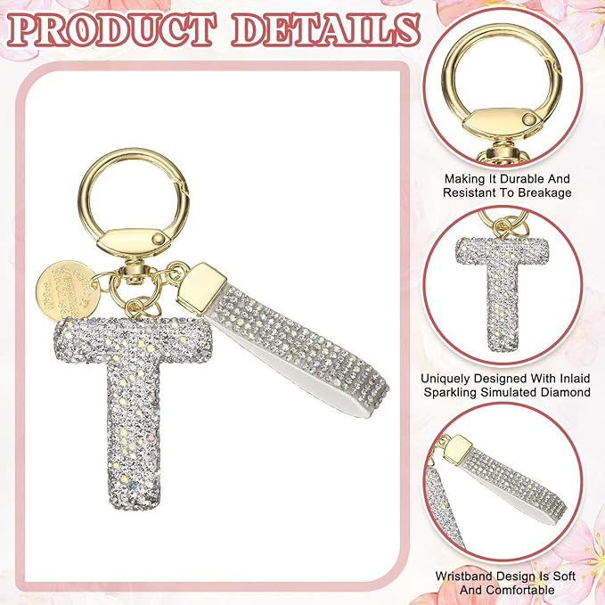 PATIKIL Initial Letter Keychain, Cute Sparkly Rhinestone Key Chain Alphabet Charm for Car Keys Handbags Purse