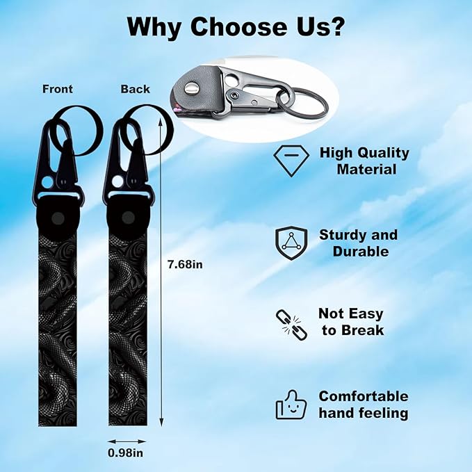 2 Pcs Classic Black & Floral Keychain Wristlet Lanyard for Women couples, Flower Wristlet Strap for Keys Hands-Free Wearable