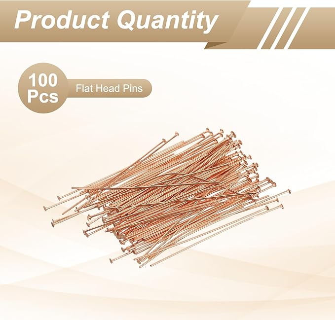 HARFINGTON 100pcs Flat Head Pins 1.97" 50mm Needles Bulk for Earring Pendant Necklace Bracelet Charm Jewelry Making Findings DIY Craft, Rose Gold