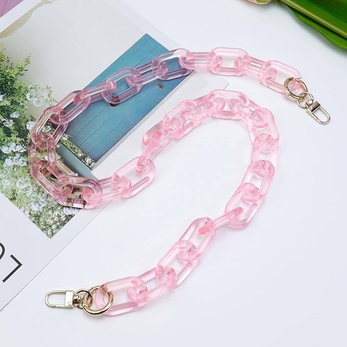 Purse Strap Bag Chain 34 Inch Resin Shoulder Strap Handbag Decoration Chain Bag Charms Accessories, Clear Pink