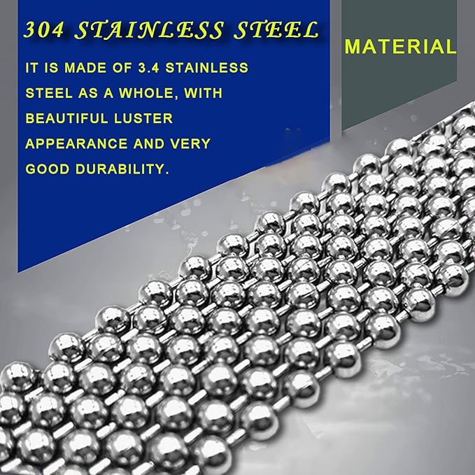 55ft Ball Bead Chain, 4.0mm Stainless Steel Ball Chain with 100 Pieces Connectors Clasps, Bulk Bead Chain Necklaces for Jewelry Making Supplies DIY Craft Chain, Dog Tag Chain, Men Military Keychain