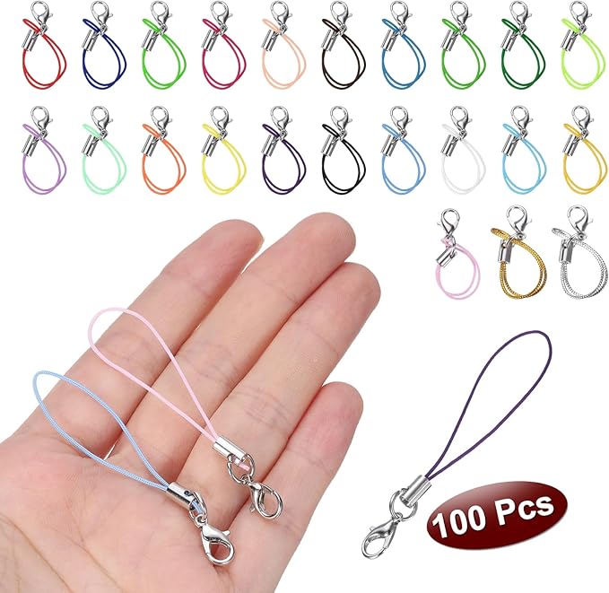 HARFINGTON 100Pcs Clasp Cords Clasp Strap Lanyard Charm Short Finger Rope with Lobster Clasp for Cellphone Cases Keychain DIY Jewelry Making, Purple