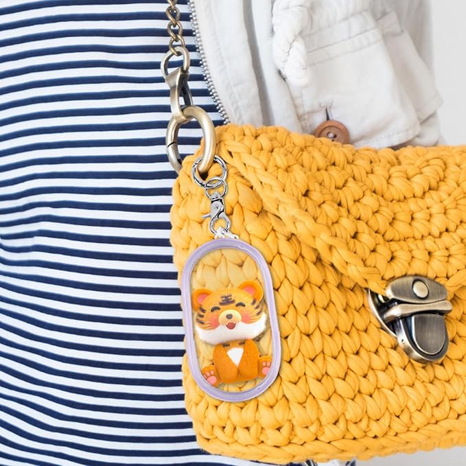 6 Pcs Clear Figure Display Bag with Keychain, Zipper Clear Display Case, Mini Doll Pouch for Figures Collectibles