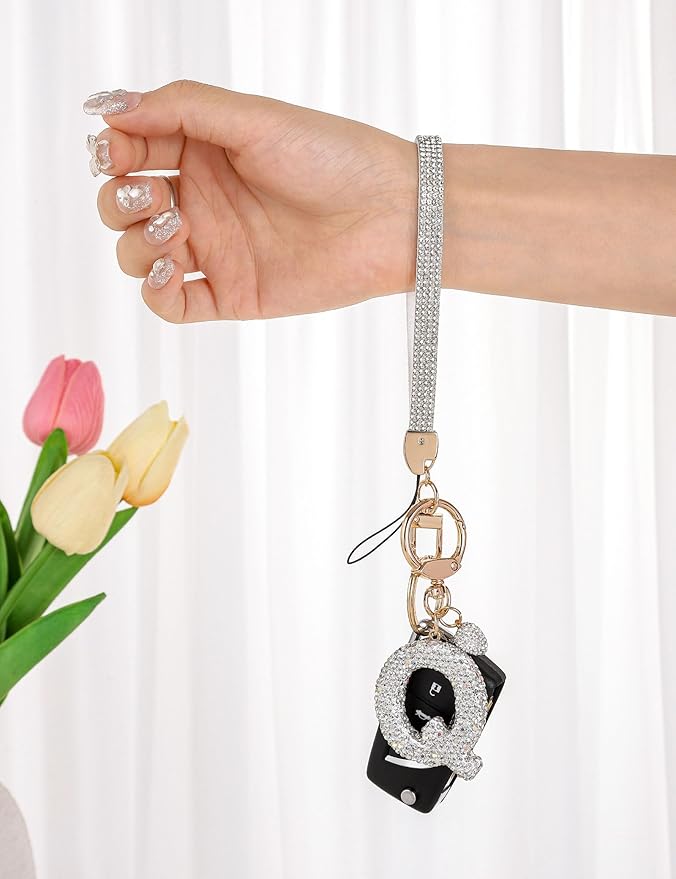 Initial Keychain for Women Girls,Bling Letter Key chain Initial with Heart,Pink Keychain Charms for Backpack Handbag