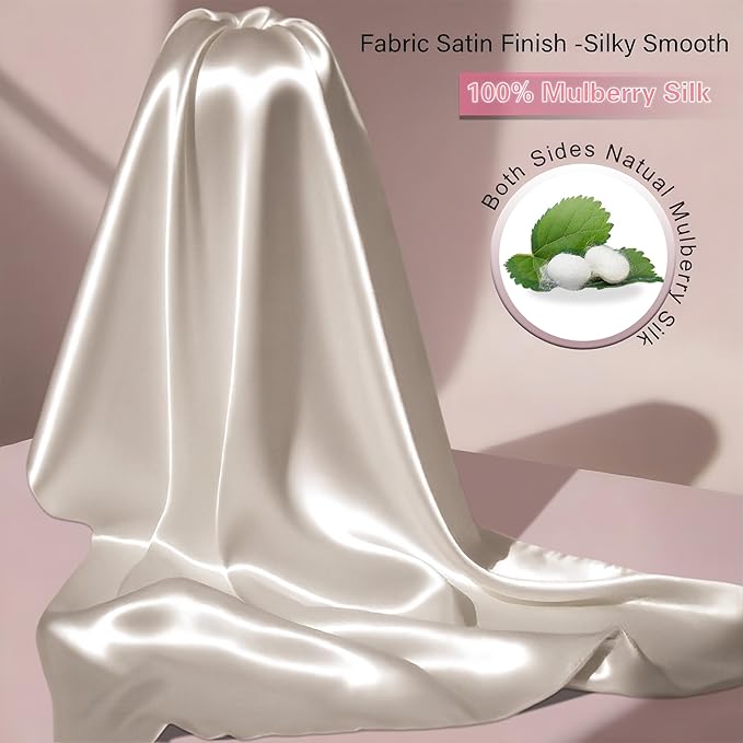 Mulberry Silk Body Pillow Pillowcase with Zipper, Ultra Smooth Soft Breathable Cooling Pillow Cases for Hot Sleepers, Silk Satin Body Pillow Cover for Hair and Skin (Beige, 20×54 Inches, 1 Pack)