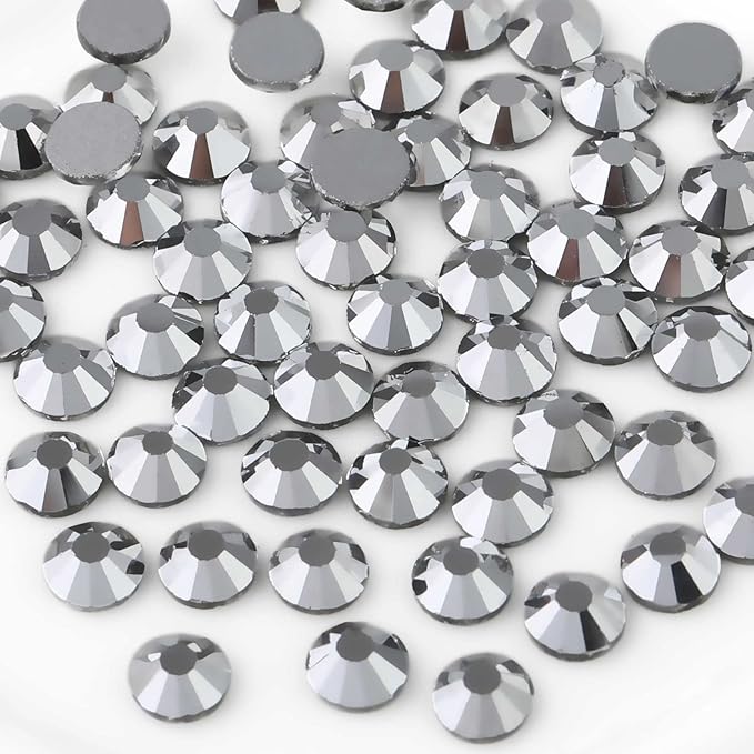 Beadsland Flat Back Crystal Rhinestones Round Gems for Nail Art and Craft Glue Fix, Silver Hematite, 7.0-7.3mm, SS34/288pcs