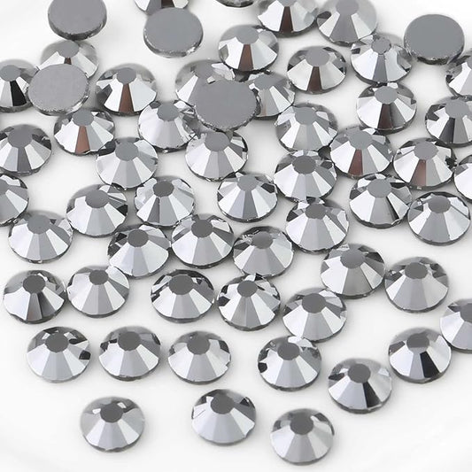 Beadsland Flat Back Crystal Rhinestones Round Gems for Nail Art and Craft Glue Fix, Silver Hematite, 7.0-7.3mm, SS34/288pcs