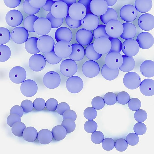 ASTARON 100 Pcs 15mm Silicone Beads for Keychain Making, Purple Blue Silicone Beads Bulk Round Rubber Beads for Bracelets Beadable Pens Decorations Crafts Supplies