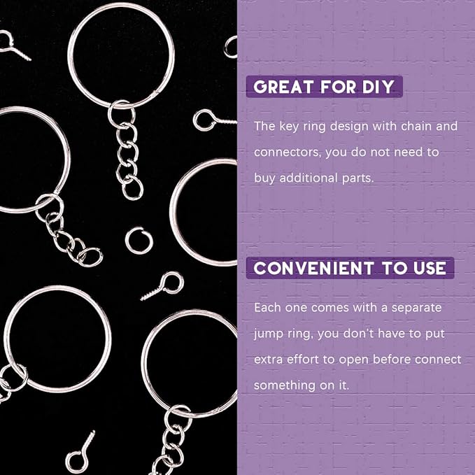 Swpeet 360Pcs 6/5" 30mm Sliver Key Chain Rings Kit, Including 120Pcs Keychain Rings with Chain and 120Pcs Jump Ring with 120Pcs Screw Eye Pins Bulk for Jewelry Findings Making (Sliver)
