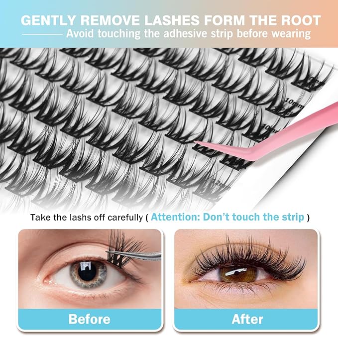 Madam Fifi 156 PCS Self-Adhesive Lash Clusters – No Glue Needed, Sticky Strip Individual Lashes for DIY Lash Extensions, Natural Look, Super Hold