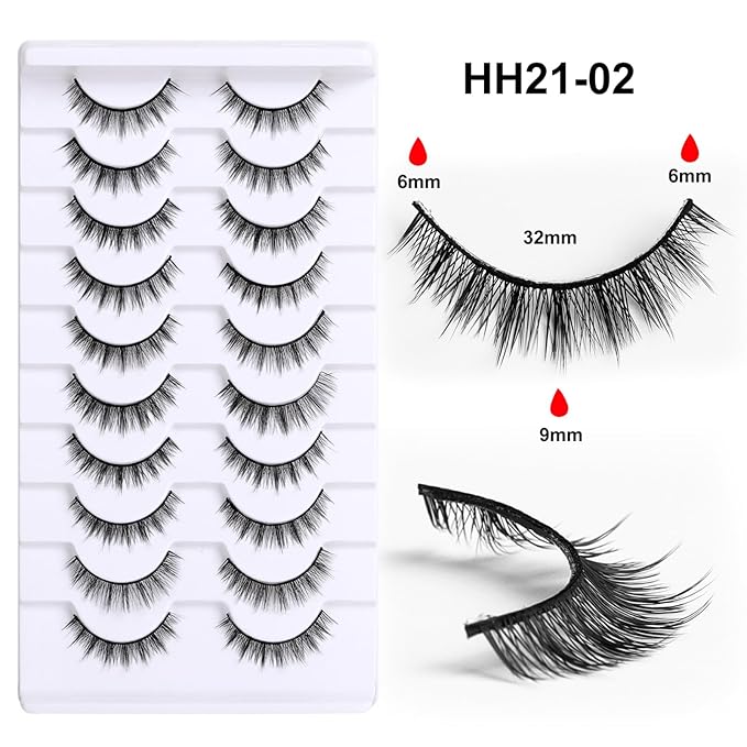 10 Pairs False Eyelashes with Tweezers and High-grade Synthetic Fibers Three-dimensional Long Slender Style Natural Curl Realistic Look Durable Long-lasting Suitable for Daily Comm (Black-H)