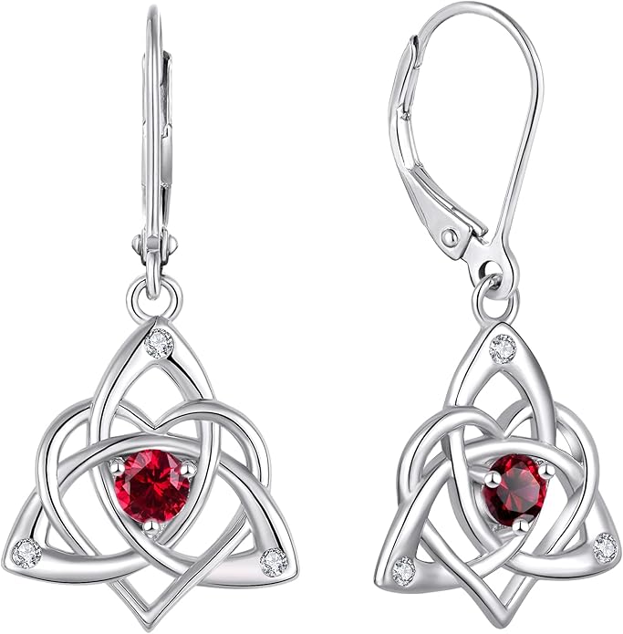 Starchenie Celtic Knot Dangle Earrings Sterling Silver Trinity Love Knot Leverback Earrings Gemstones Jewelry for Women