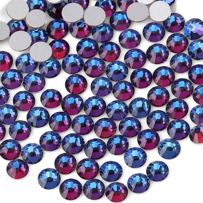 Beadsland Flat Back Crystal Rhinestones Round Gems for Nail Art and Craft Glue Fix, Blue Volcano, 2.3-2.5mm, SS8/1440pcs