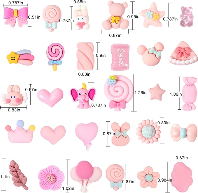 70 Pcs Slime Charms Pink Resin Charms Cute Embellishments Bulk Mixed Ornament Decorations Accessories