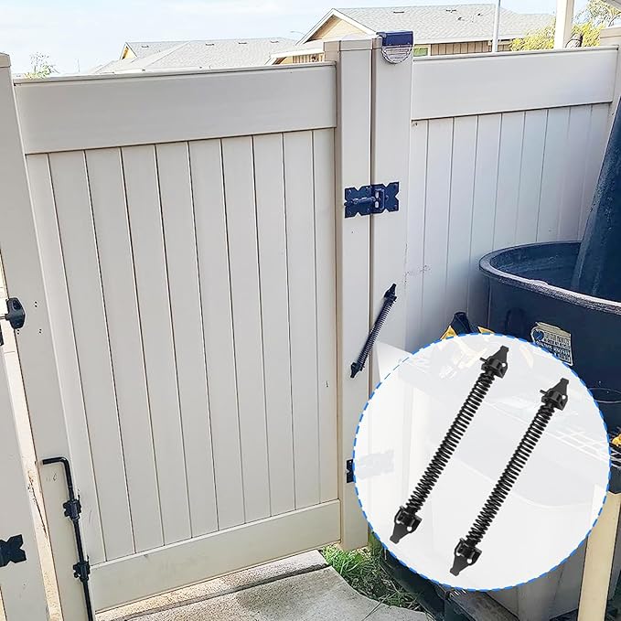 2 Pack 14 Inch Heavy Duty Self Closing Fence Gate Spring, Adjustable Automatic Gate Closure Hardware for Outdoor Wooden Gate and Vinyl Fence, Carbon Steel with Black Powder Coating, by GENHAKON
