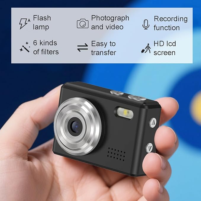 Mini Digital Camera Keychain Tiny Pixel Hd 1080p Retro Keychain Camera Micro Portable That Works Camera for Travel Study Recording (Blue 64G)