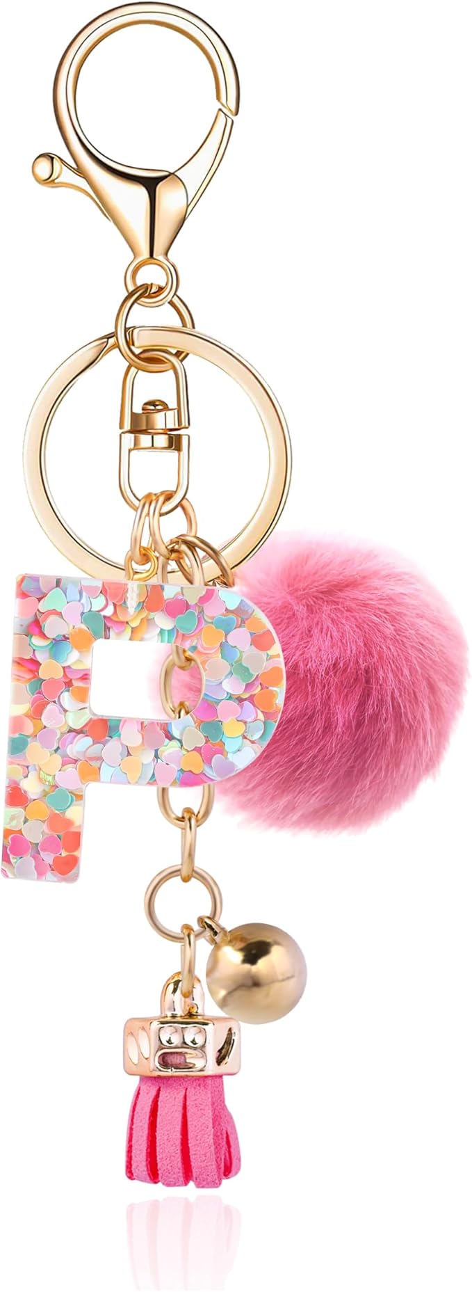 Resin Alphabet Initial Letter Keychain Keyring for Women Purse Handbags With Fur Ball Pom